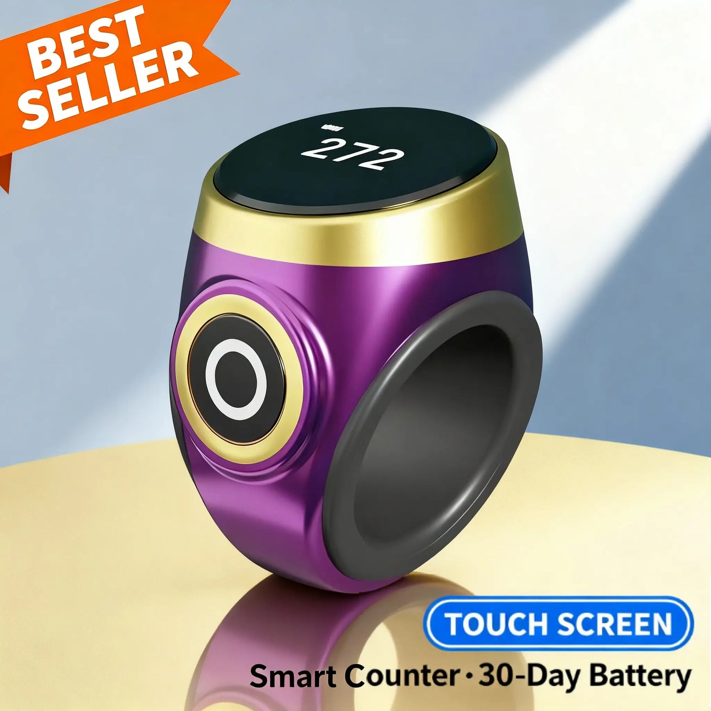 Digital Tasbih Counter Ring - Silent Touchscreen Counter, Adjustable Sizes, Waterproof, Portable Tool for Worship and Meditation