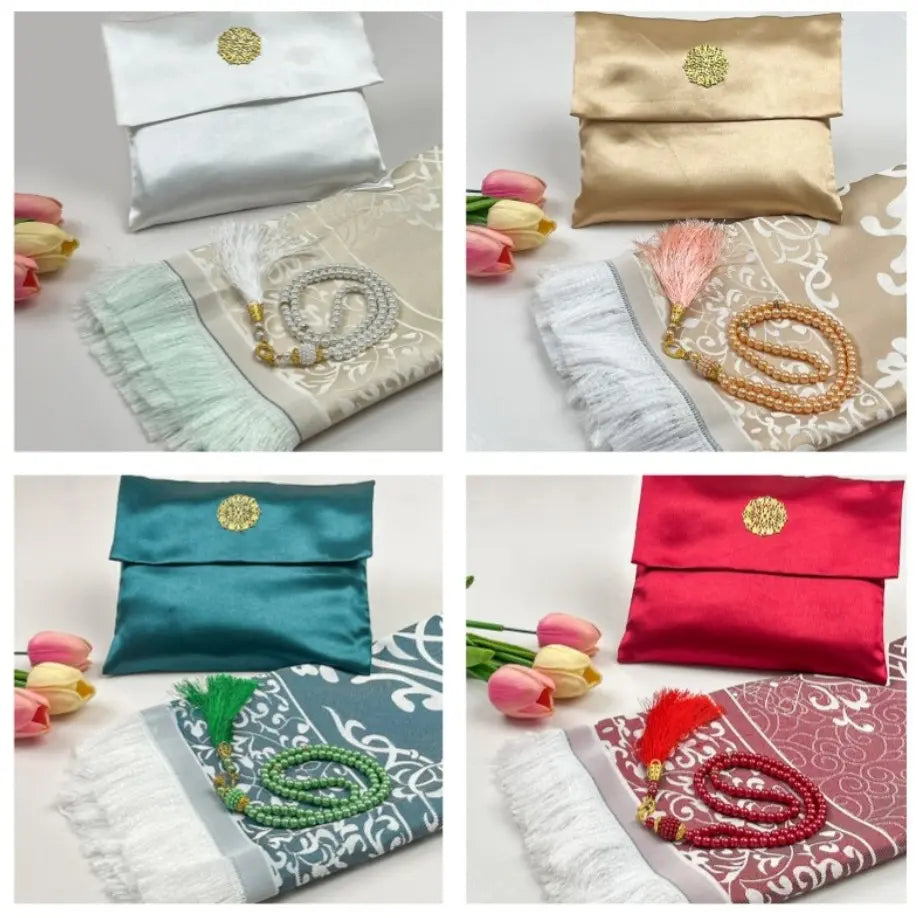 Muslim Prayer Mat Set with Prayer Beads