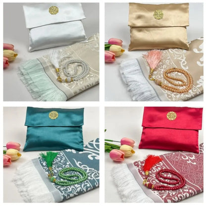 Muslim Prayer Mat Set with Prayer Beads