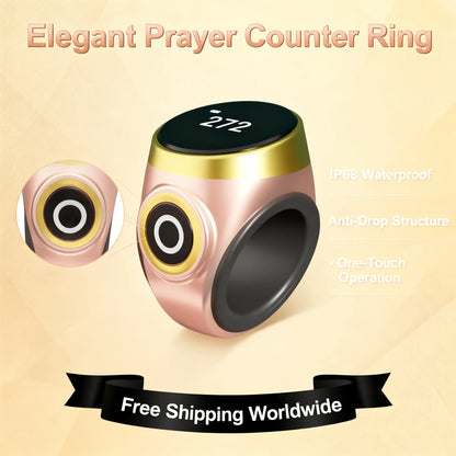 Digital Tasbih Counter Ring - Silent Touchscreen Counter, Adjustable Sizes, Waterproof, Portable Tool for Worship and Meditation