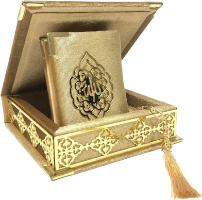Velvet Quran Pearl Prayer Bead Set, Islamic Gifts for Eid Ramadan, Portable Box, Muslim Home Decor, Figured Gift Boxes Tasbih, Mawlid Present for Wedding, Umrah, Mosque, Praying, Special Day (Tan)