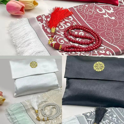 Muslim Prayer Mat Set with Prayer Beads