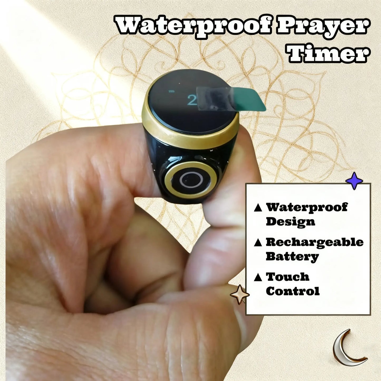 Digital Tasbih Counter Ring - Silent Touchscreen Counter, Adjustable Sizes, Waterproof, Portable Tool for Worship and Meditation