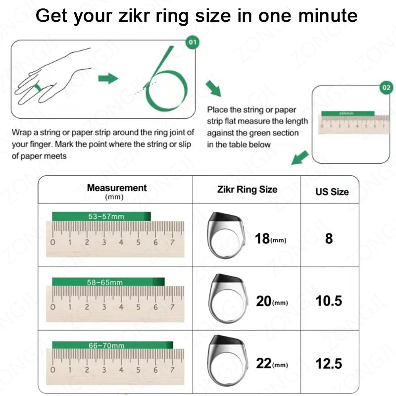 Iqibla Smart Zikr Ring - Electronic Digital Counter for Tasbih and Prayer Time with Vibration Reminder, Waterproof Design