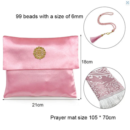 Muslim Prayer Mat Set with Prayer Beads