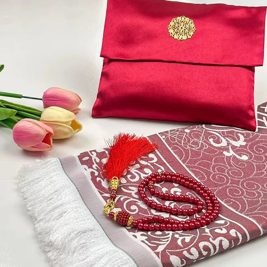 Muslim Prayer Mat Set with Prayer Beads
